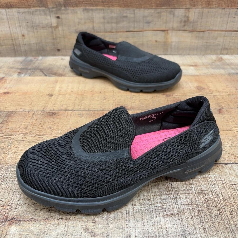 Skechers GOwalk 3 Shoes Womens Size 6 36 Black Mesh Slip On Walking Comfort